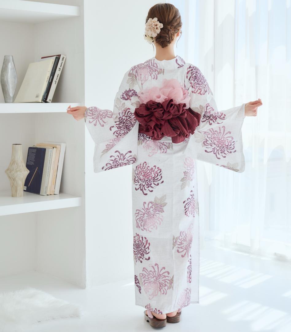 二部式浴衣 セパレート浴衣 3点set えんじ色の菊散らし Y5-18-2