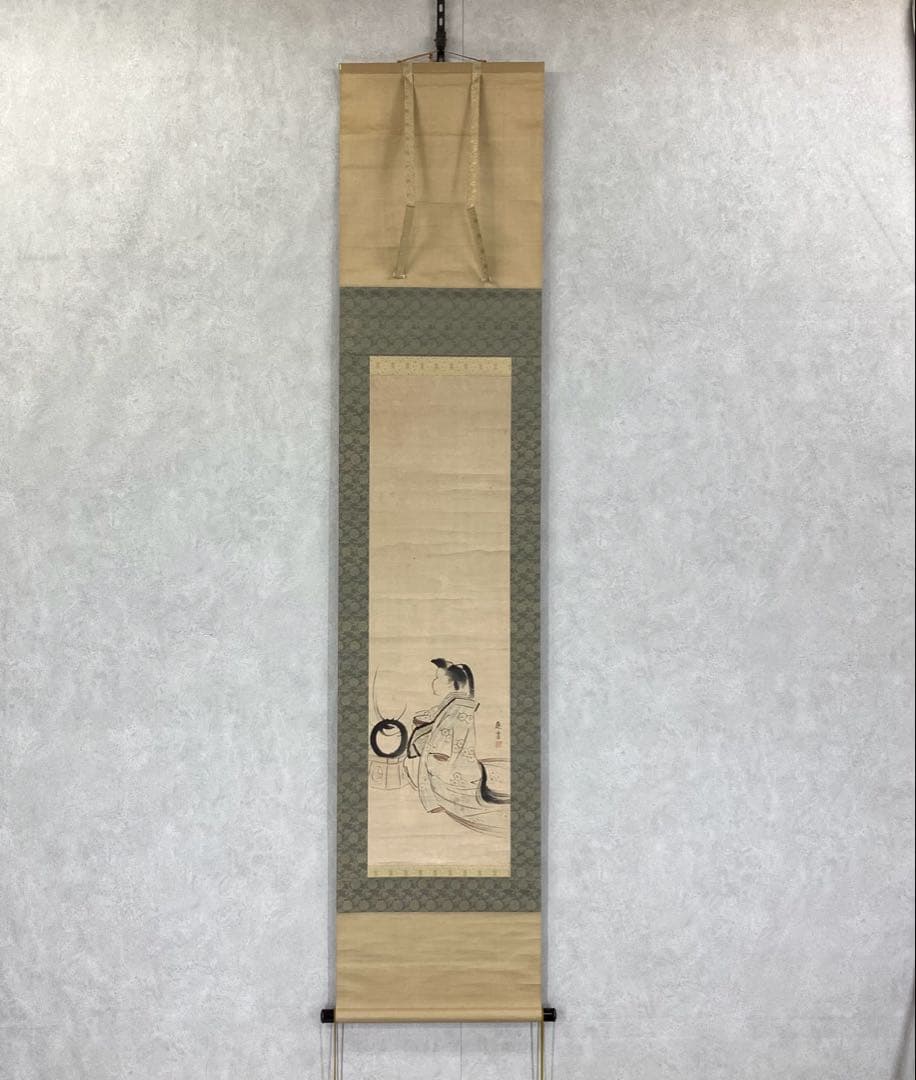 掛軸 円山応震 お多福図 木箱 丸 円相 水墨画 2-50