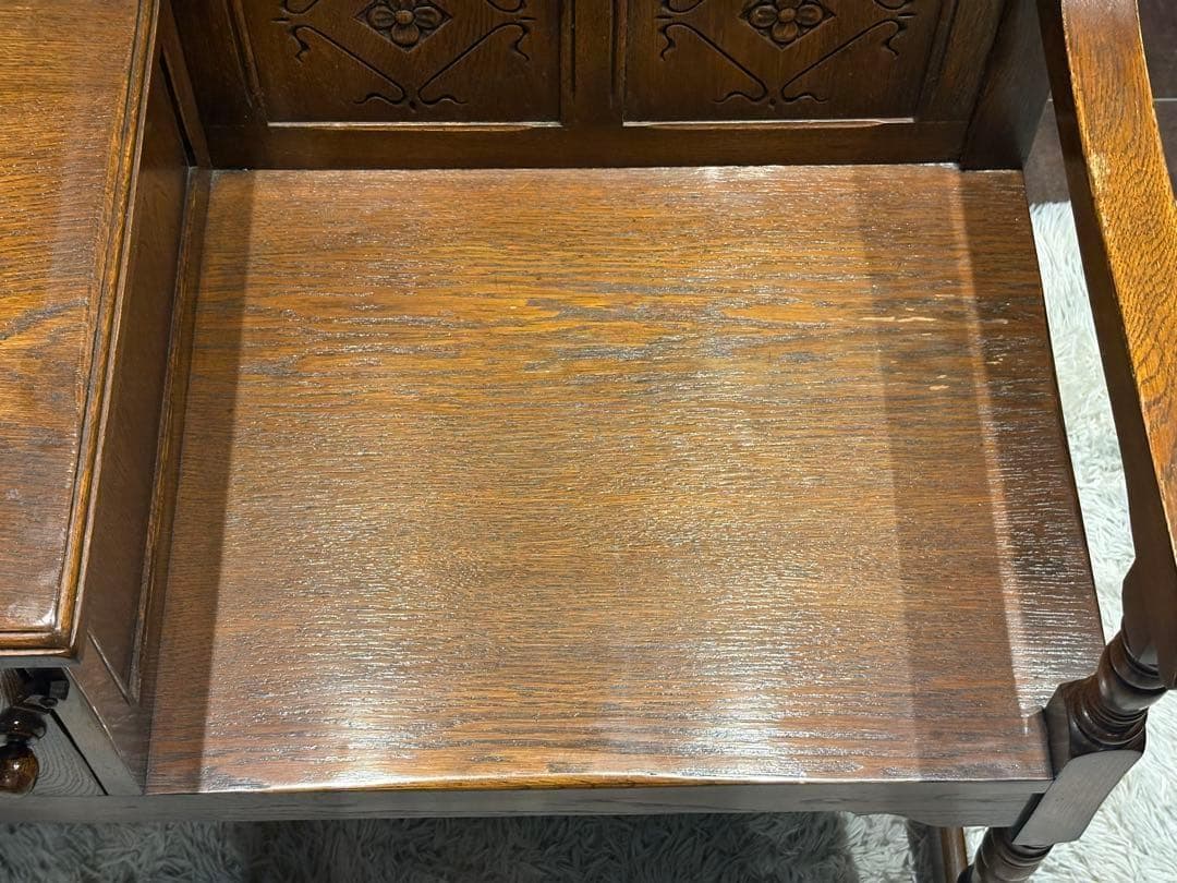 希少　英国　イギリス　テレフォンベンチ　ベンチ　オーク材　アンティーク SH