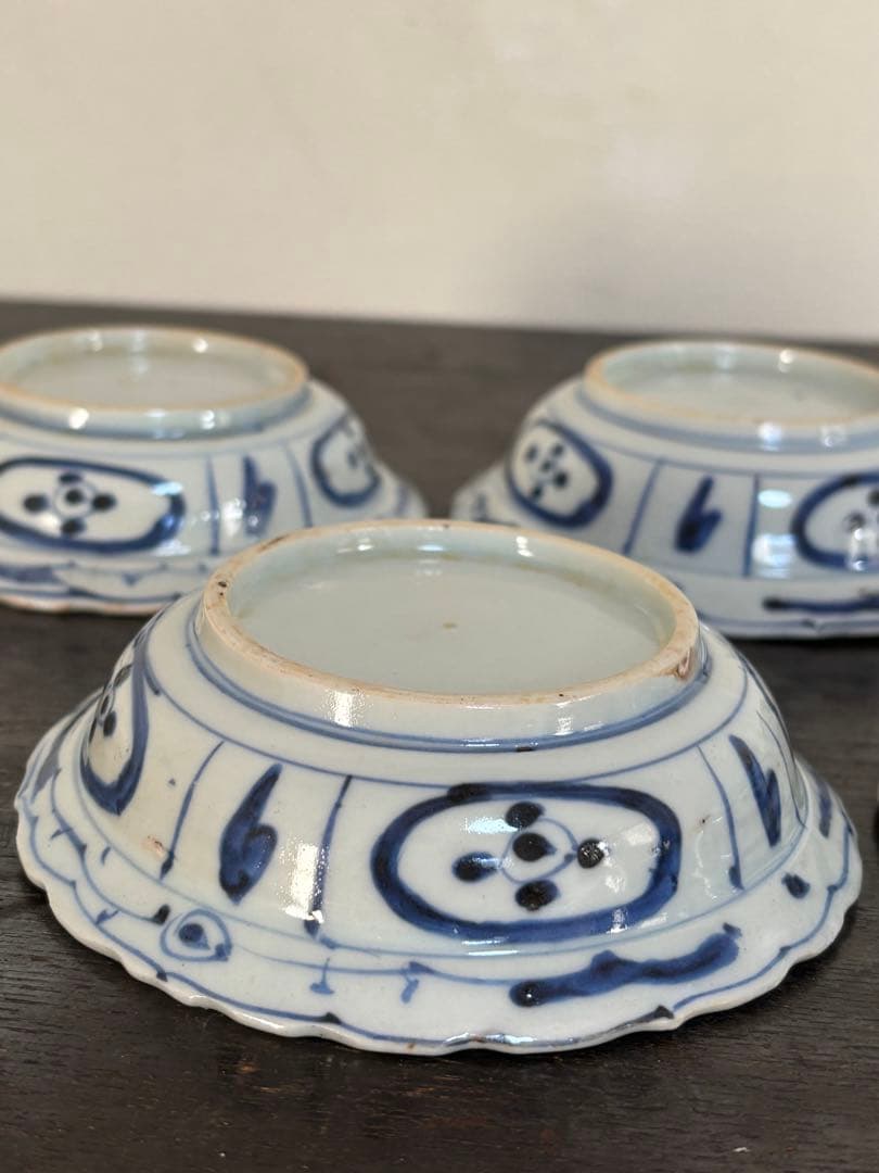 染付芙蓉手獣面図 小皿 モンスターマスク 縁起物 古伊万里 三田焼 5客揃