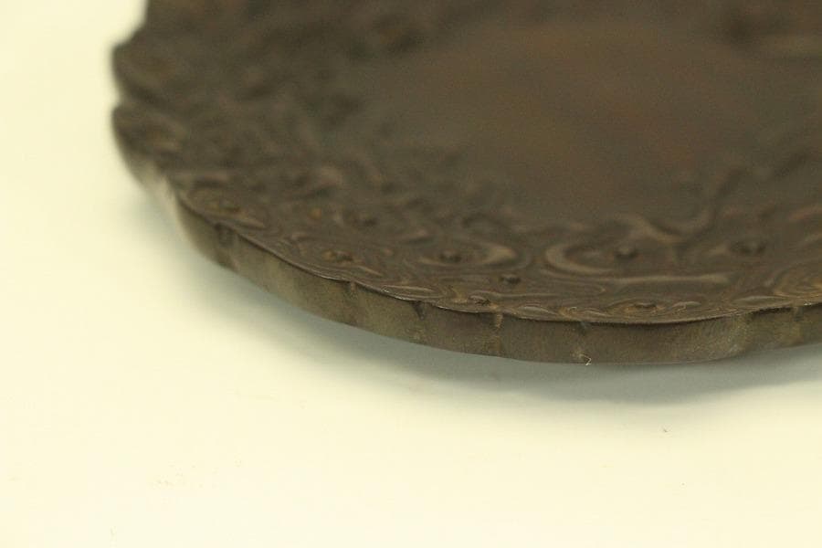 紫檀 刻 雲鶴皿 五客 細密彫刻(A758)