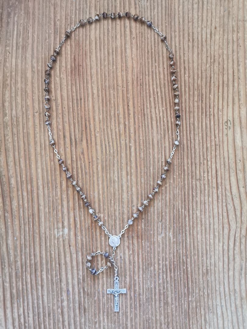 アンティーク ベルギーイタリア ブラウンマーブルガラス マリアとイエスのロザリオ