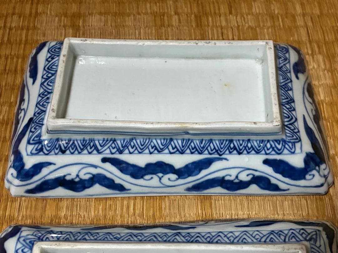 古伊万里 金彩 色絵 鳳凰紋 長皿 長方皿 二枚揃い 時代物