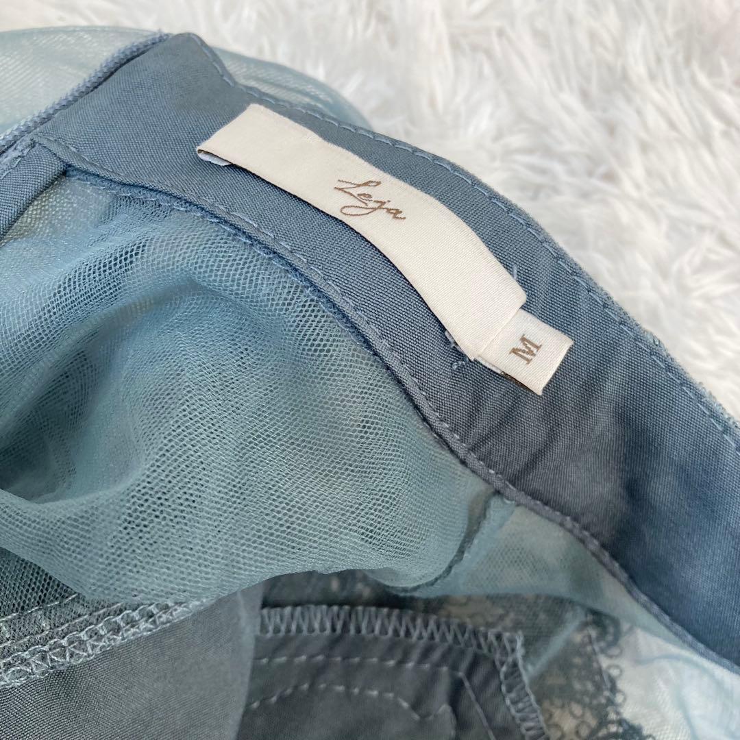 レジャ 花柄レーススパンコールハートカットドレス ロングワンピース M ブルー