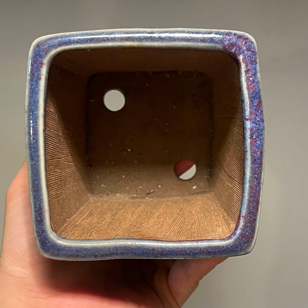 838.平安虹泉 模様紋雲足正方 盆栽鉢 植木鉢 9.8*10.1*11.8cm