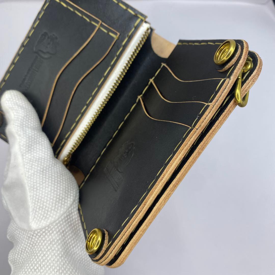 極厚 無骨 お札折らずに収納できる無骨な手染めミドルトラッカーウォレット BTW