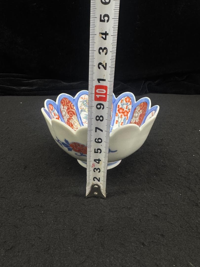 値下げ！希有 明治の有田焼　年木庵江上製　色絵12弁の菊形輪花向付　骨董