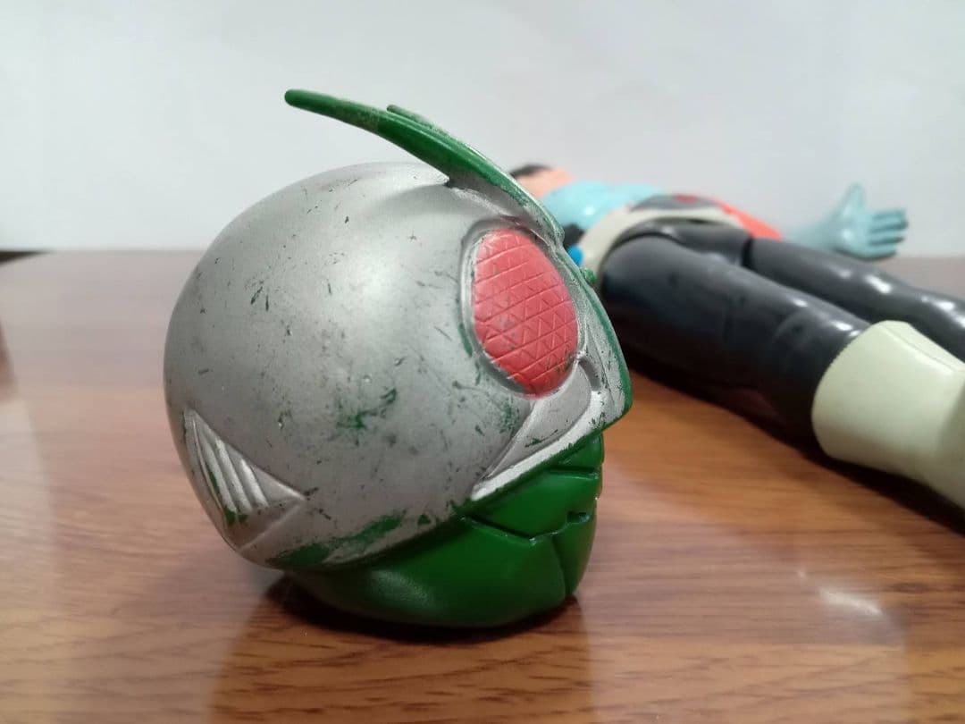 【美品完品】旧バンダイ　仮面ライダー　1号　面取れ　マスク取れ　ソフビ