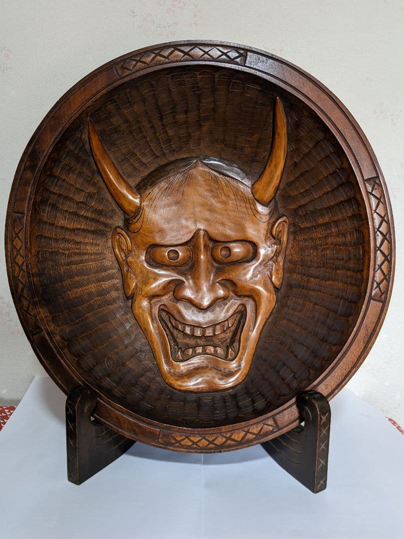 ♦木彫 般若 作家刻印入 壁掛 置物飾り 縁起物 魔除け厄除け開運 古美術骨董品