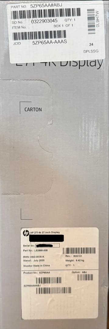 HP 27f 4k モニター本体