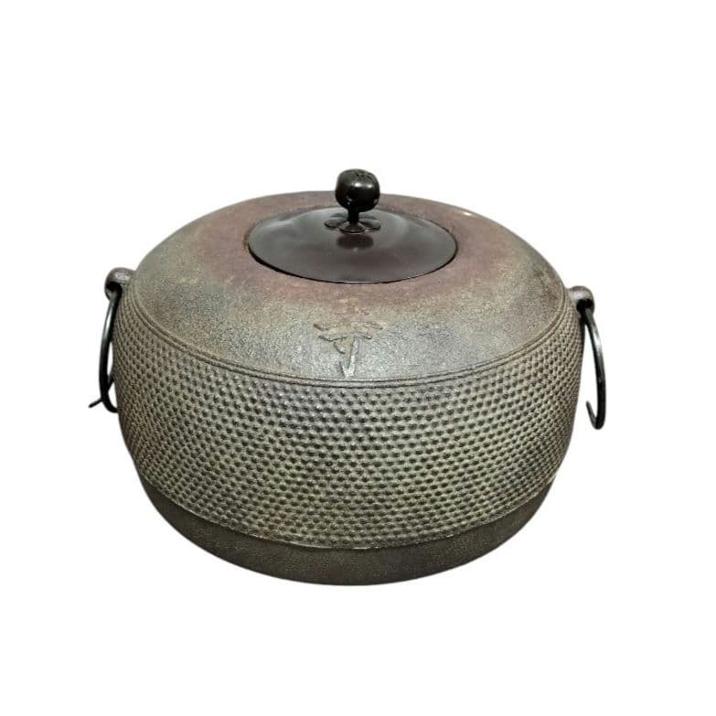 炉釜（炉用釜）園城寺釜　菊池政光作　釜鐶付き　茶器/茶道具