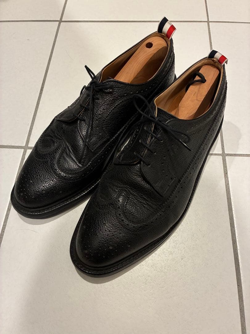 THOM BROWNE ブラック レザー ロングウィングブローグ