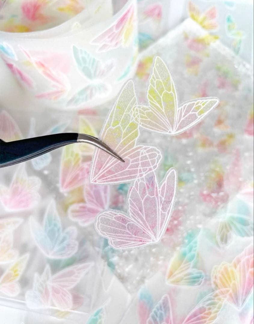 【9071】海外　マスキングテープ　6m巻　PETラメ加工+カッティング　蝶々