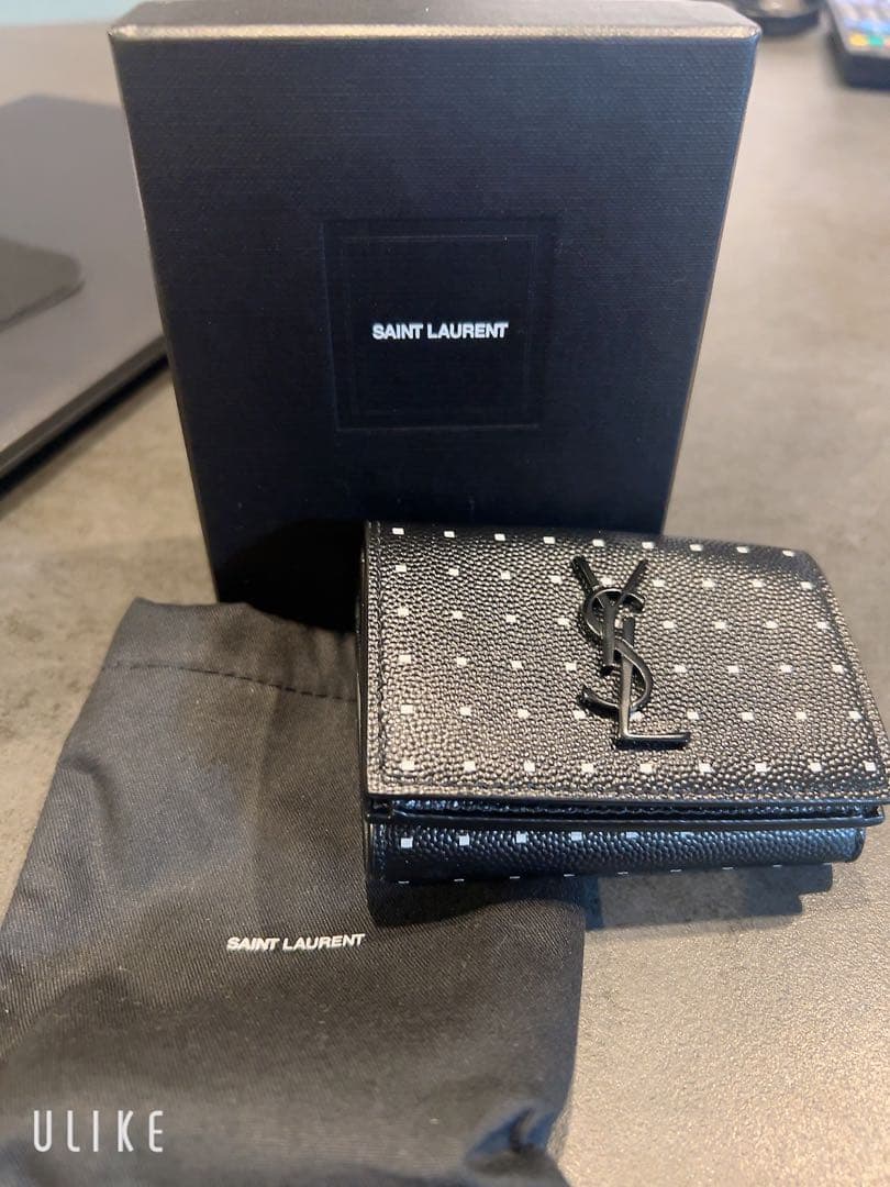 【美品】SAINT LAURENT ドット柄 三つ折り財布