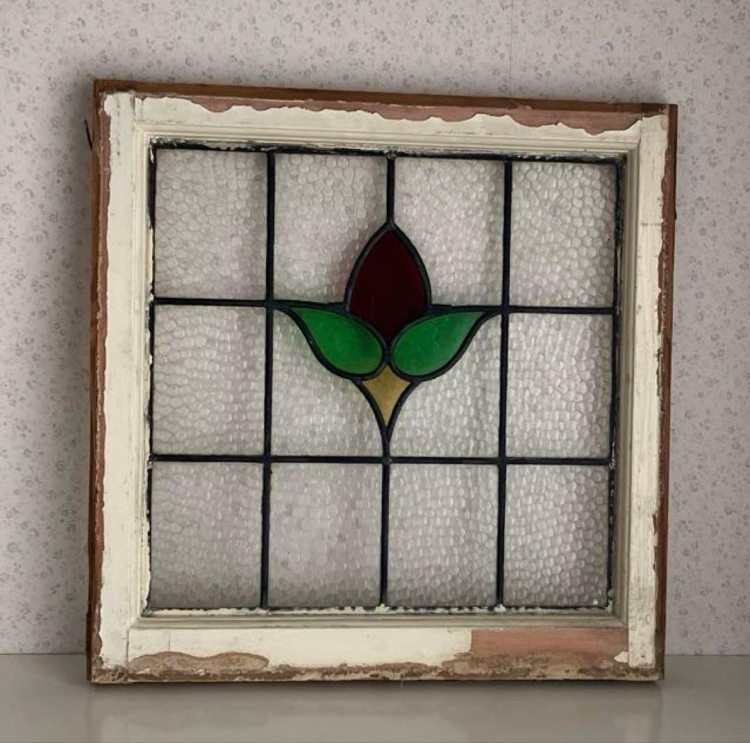アンティークステンドグラス＊レトロビンテージ古い飾り窓ガラスカントリー建材