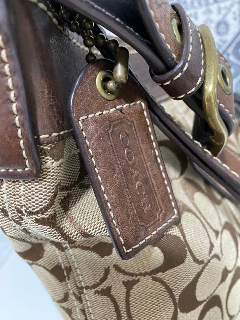 【美品】COACH コーチ シグネチャー ショルダーバッグ 斜め掛けかばん 茶色