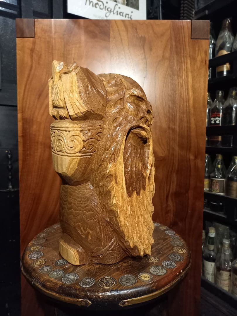 希少　千島アイヌ　シマフクロウ　コロボックル　マキリ　槐　一刀彫