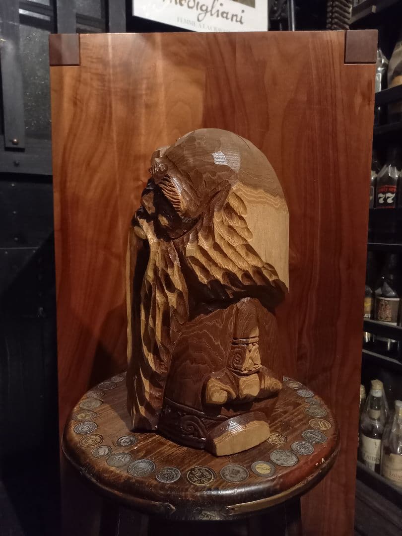 希少　千島アイヌ　シマフクロウ　コロボックル　マキリ　槐　一刀彫