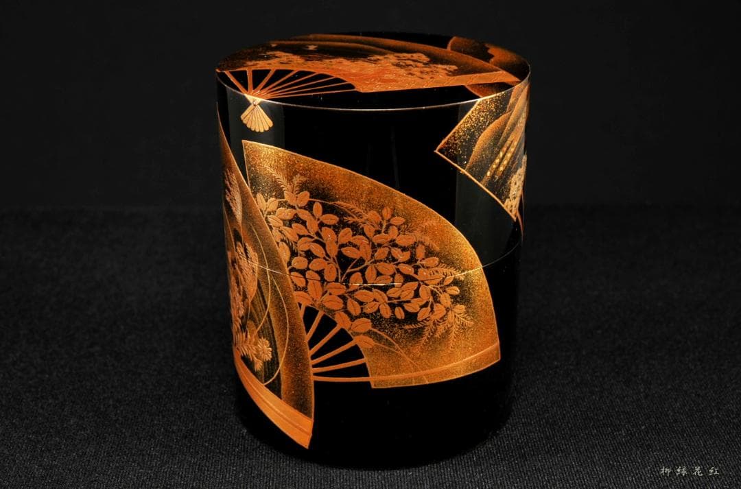 【うめこま】道場宗廣 扇面蒔絵 時代 中次 内梨子地 共箱