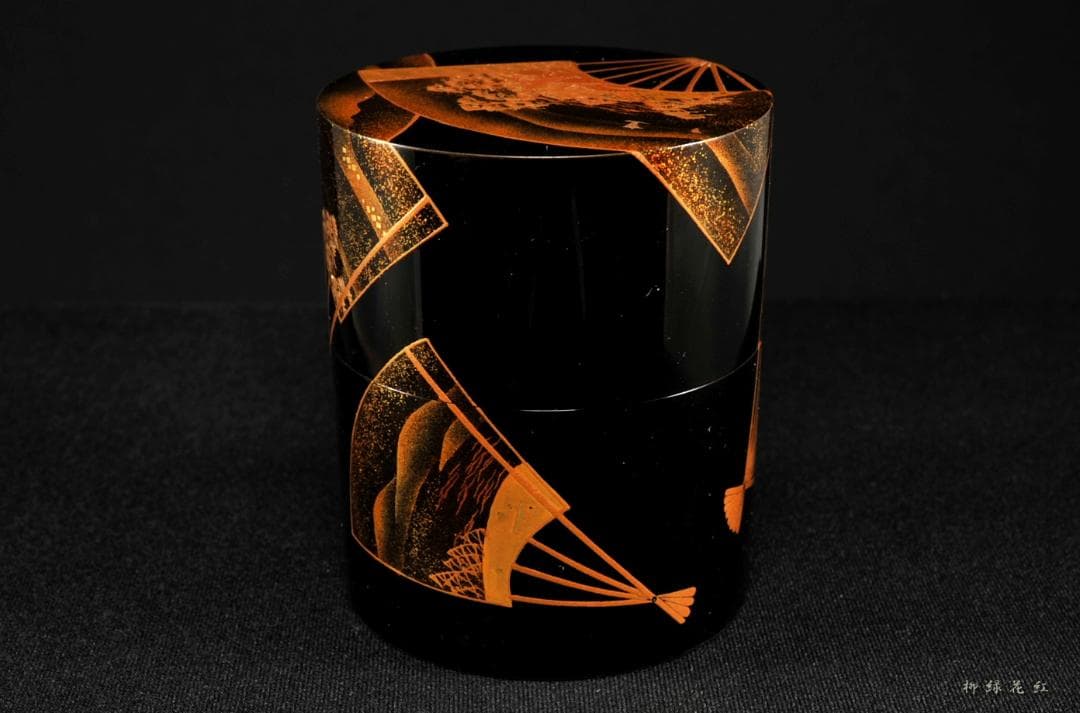 【うめこま】道場宗廣 扇面蒔絵 時代 中次 内梨子地 共箱