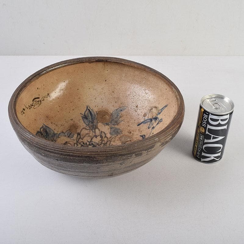 茶道具　瀬戸焼　加藤春岱作　三島写　染付花文　刷毛目　鉢　V　R9291