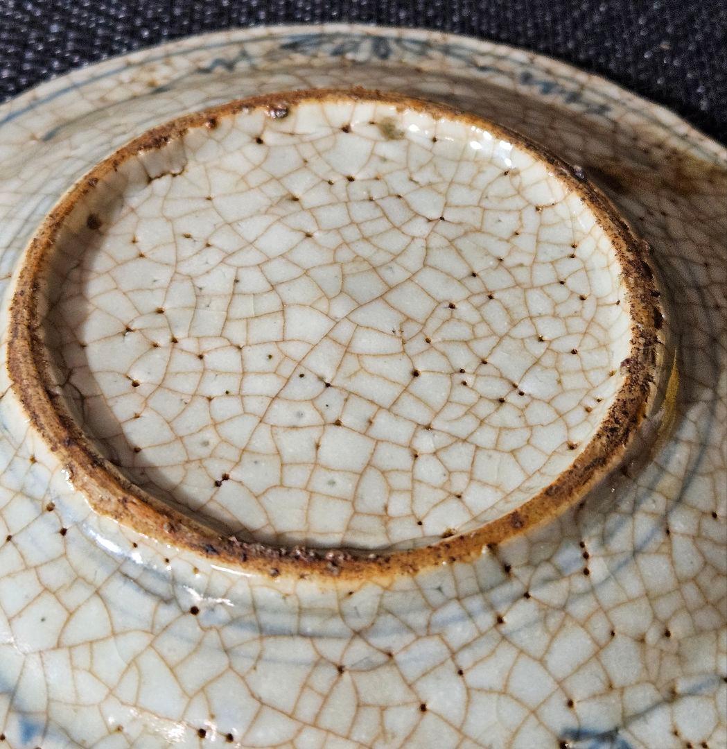 中国古美術　中国古陶磁器　中国古玩　中国南方系　青華　樹木に鹿の図　輪花　呉須皿