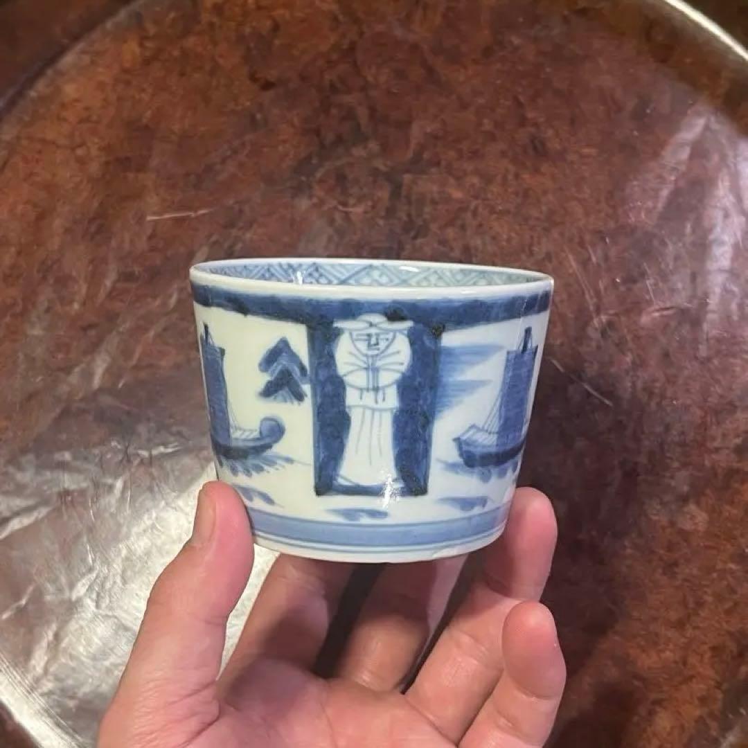 古伊万里　蕎麦猪口　異国人　帆船　そば猪口　人文　ラッタン　南蛮人