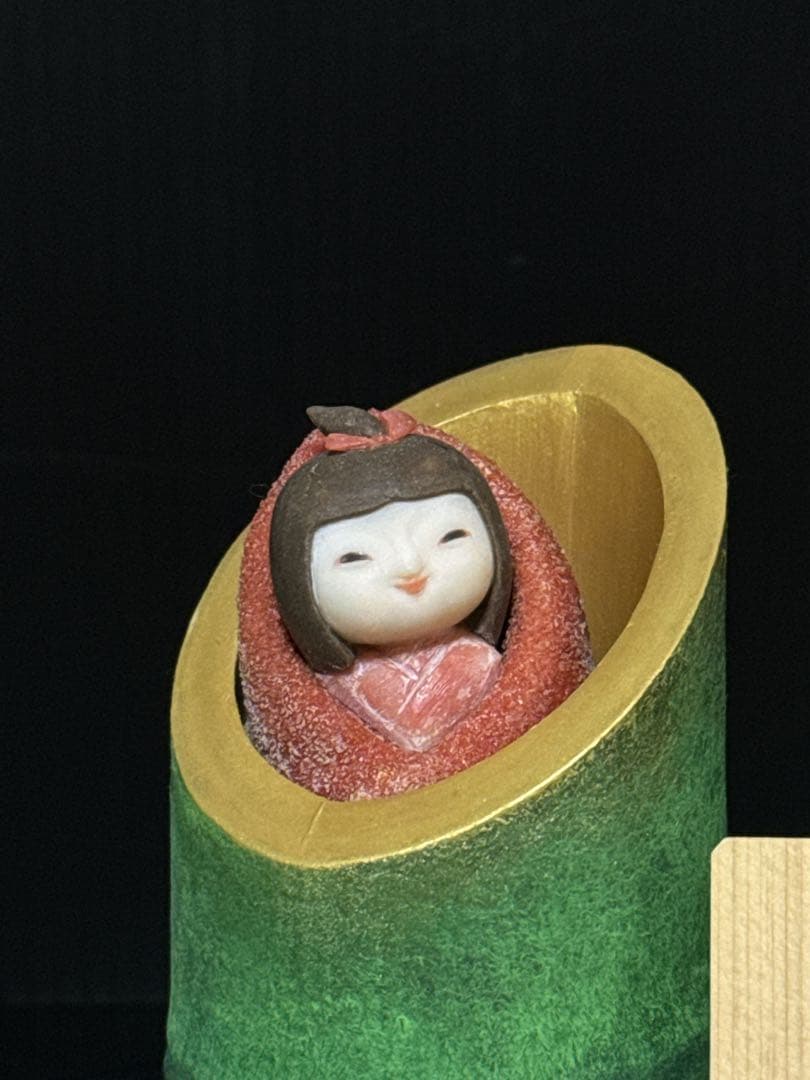 本珊瑚 高知県 珊瑚細工 名人 大堀正寿 作 『竹取姫」 置物 桃赤珊瑚