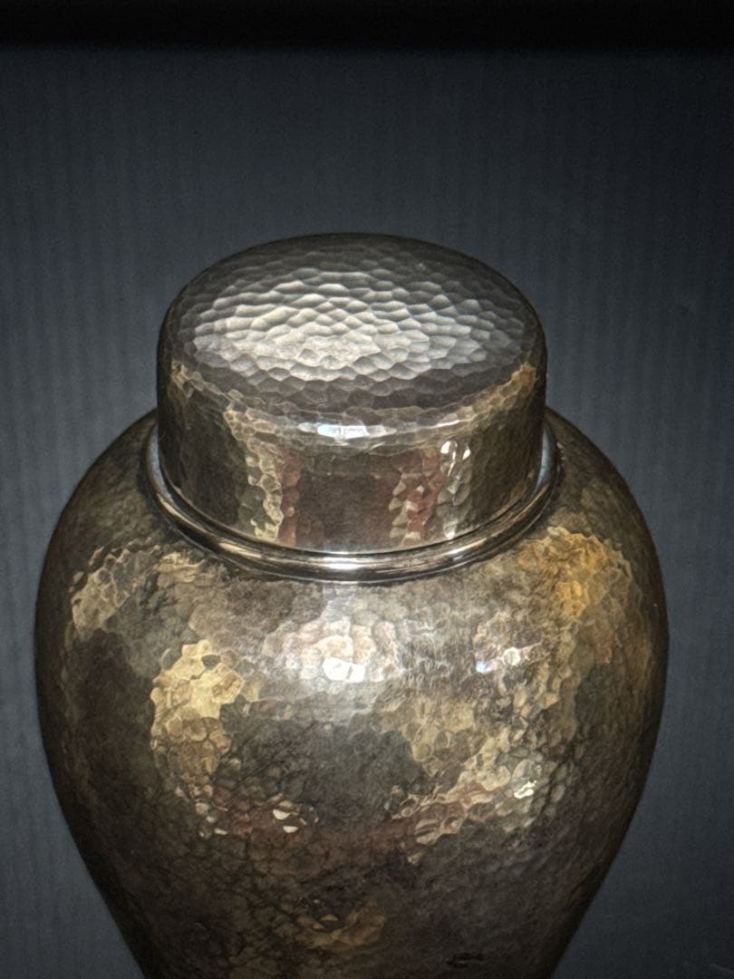 極上 純銀 槌目 二重口蓋 棗型 茶入 茶壷 茶道具 桐箱付