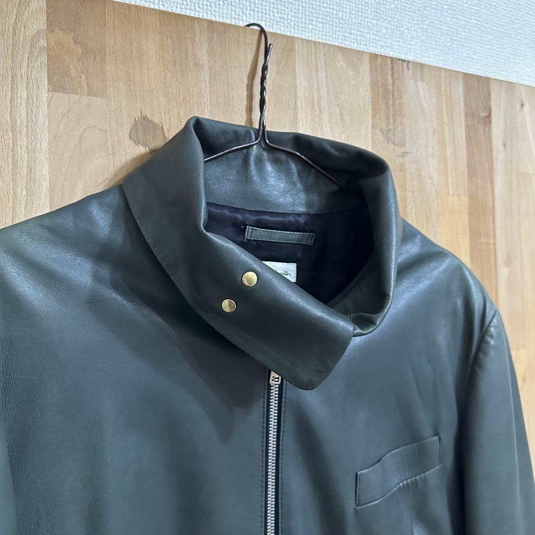 ポールスミス レザージャケット ハイネック M ラムレザー モスグリーン