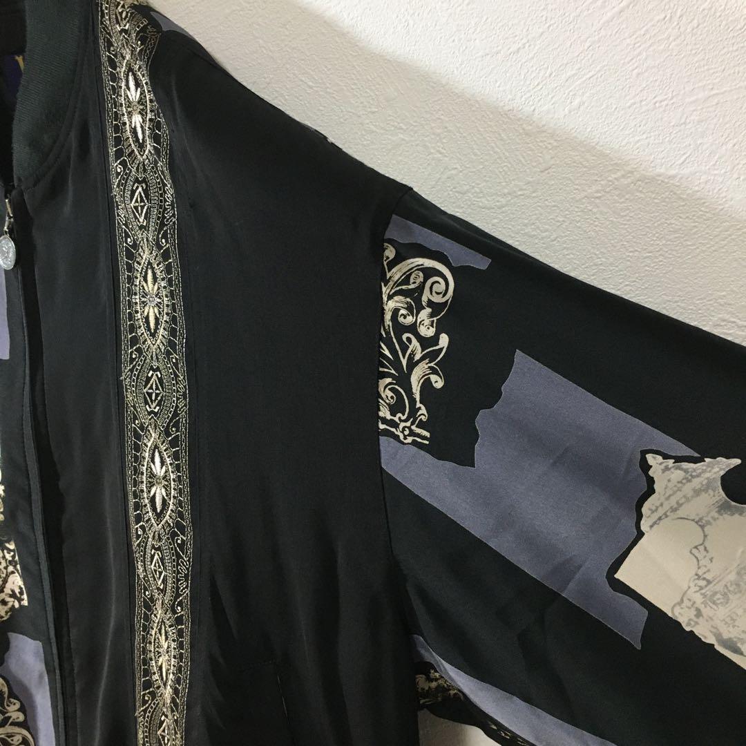 【個性派古着】長袖総柄デザインブルゾン　豪華刺繍入り　ヨーロピアン調　LL