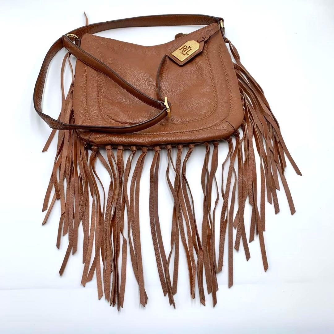 【極美品】LRL ローレンラルフローレン レザー ショルダーバッグ フリンジ