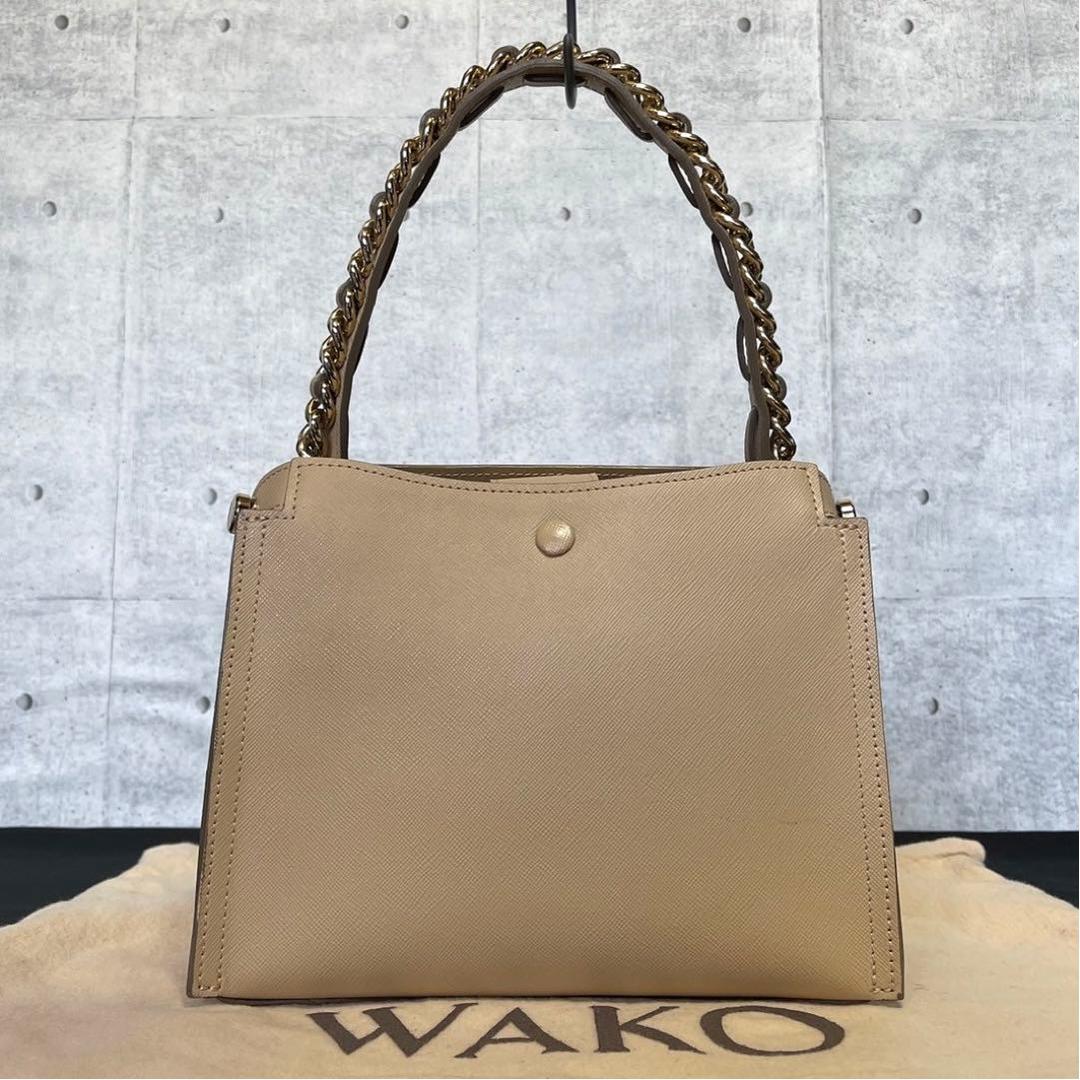 【良品】WAKO 銀座和光 サフィアーノレザー ベージュ ワンハンドルバッグ