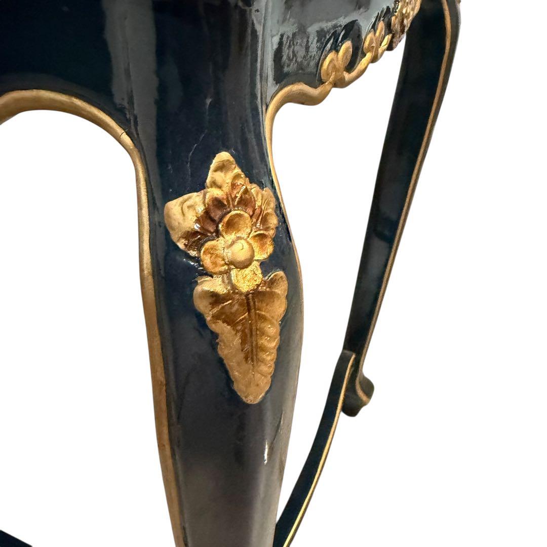 ヨーロピアン調 黒×金 花台 サイドテーブル 猫脚