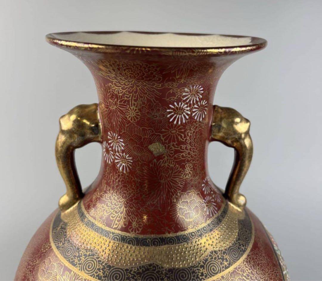 古美術 金彩 色絵 連山 錦襴手 九谷 花瓶 華道具 花入