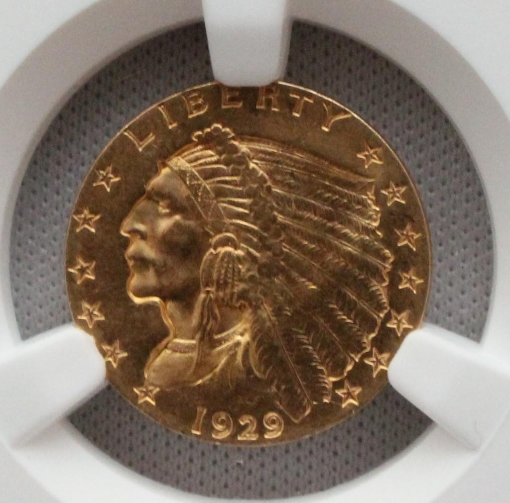 ハイジさん専用1929年 米国 インディアンヘッド＄2.5金貨 NGC MS61