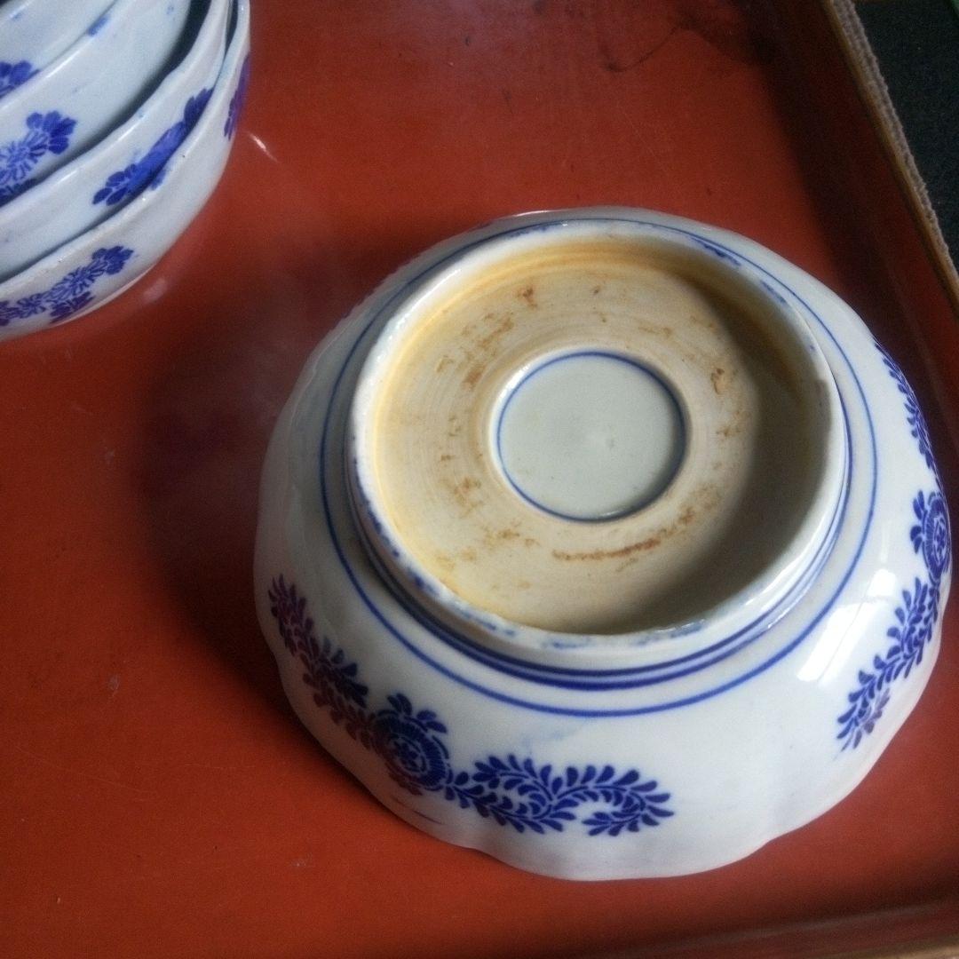 明治時代 印判 線描き なます皿 ５客