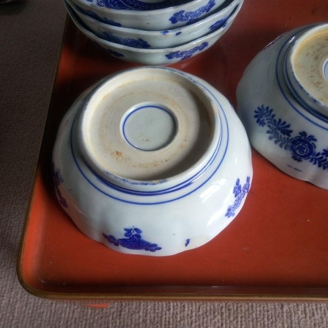 明治時代 印判 線描き なます皿 ５客