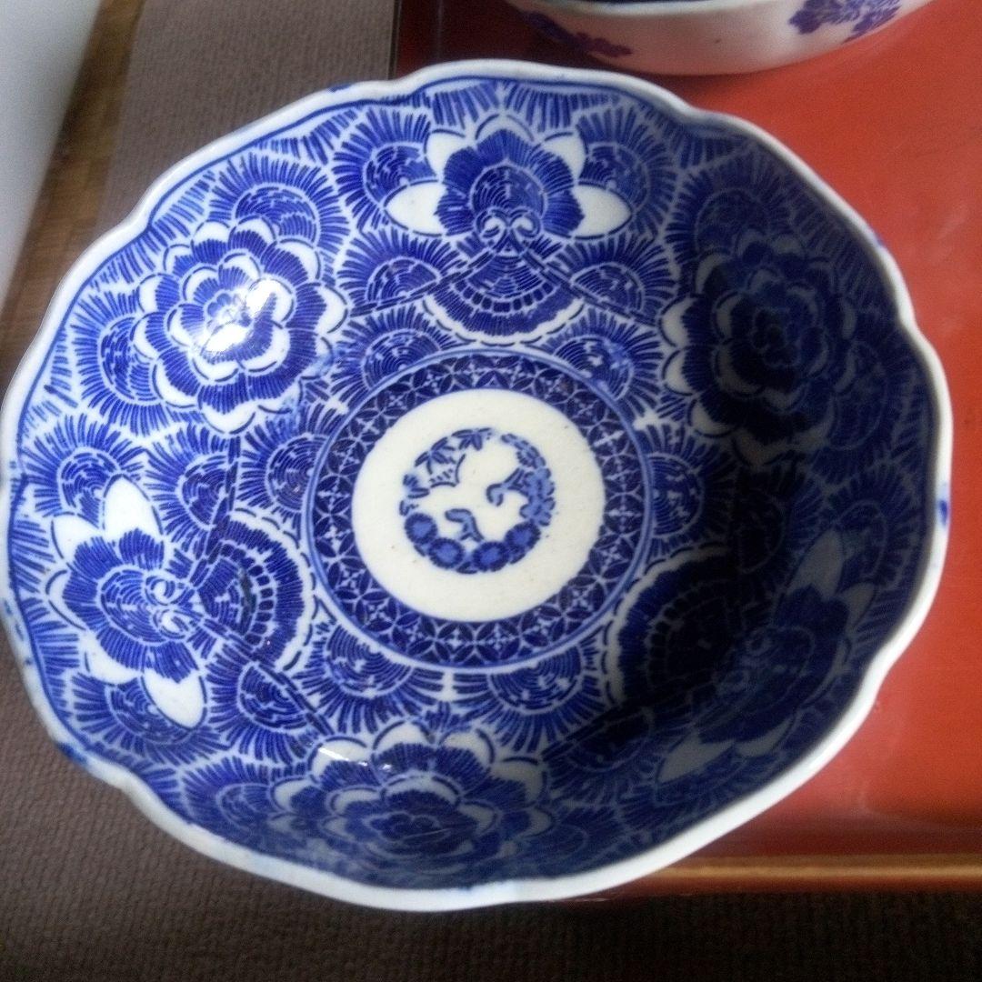 明治時代 印判 線描き なます皿 ５客