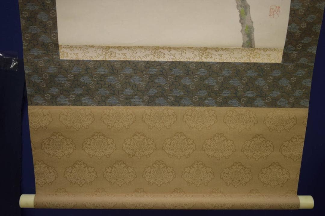 真作/翠風/牡丹に小禽図/布袋屋掛軸HI-902