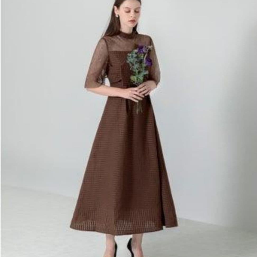 Leja ワッフルワンピース ロング ドレス 結婚式 オケージョン フレア S