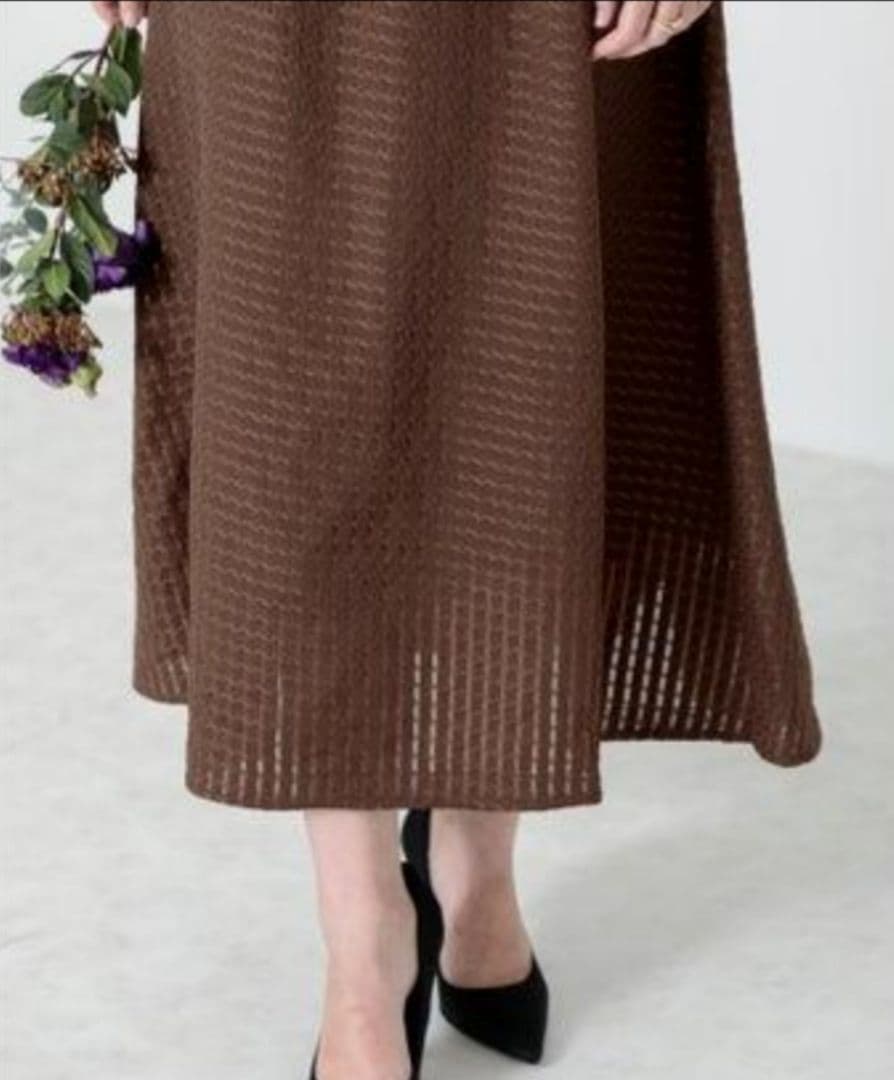 Leja ワッフルワンピース ロング ドレス 結婚式 オケージョン フレア S