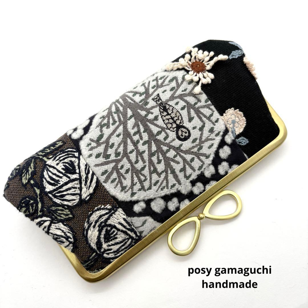 ミナペルホネンハンドメイドパッチワークリボン口金親子がま口長財布