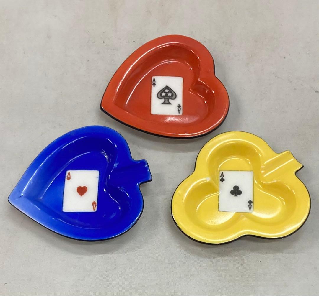 B425s「トランプ図変り皿 3枚」オールドノリタケ　クラブ　スペード　ハート